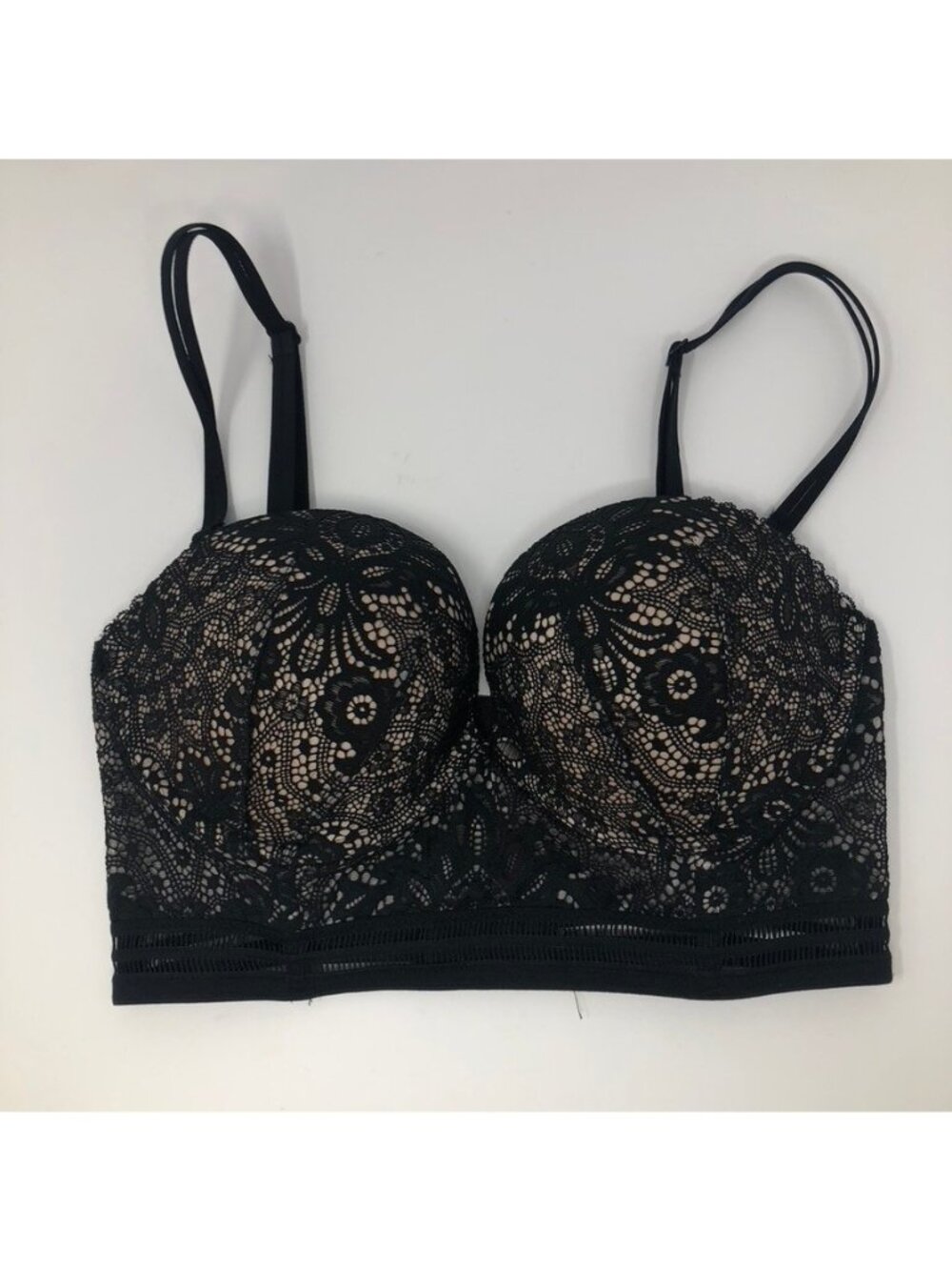 Victorias Secret Very Sexy Multi-Way Push Up Bustier Bra Size 32DD Black Lace
